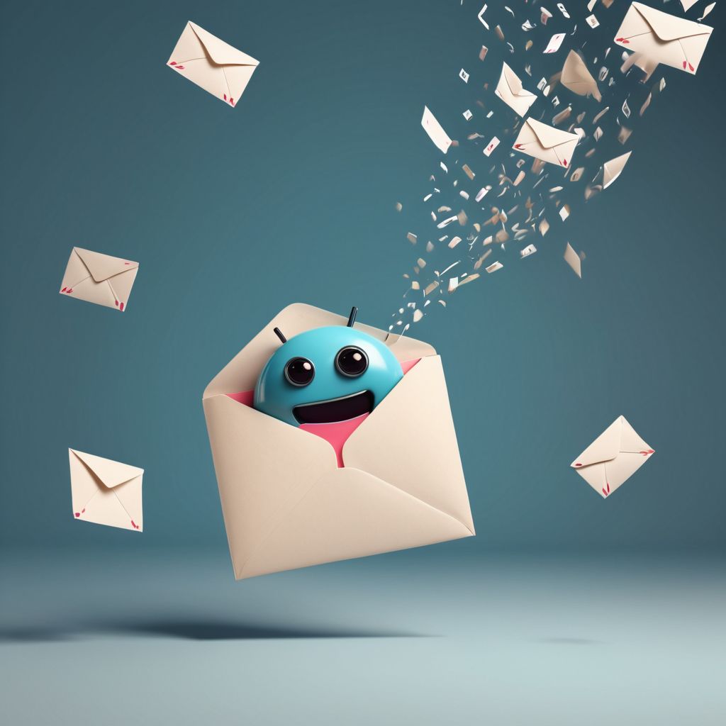 A blue emoji is flying out of an envelope with confetti falling from it.