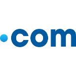 A blue com logo on a black background.
